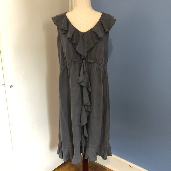 VTG 90s Russ Berens Malibu Gray Ruffle Midi Dress L Coastal Minimalist Made USA - Picture 2 of 12